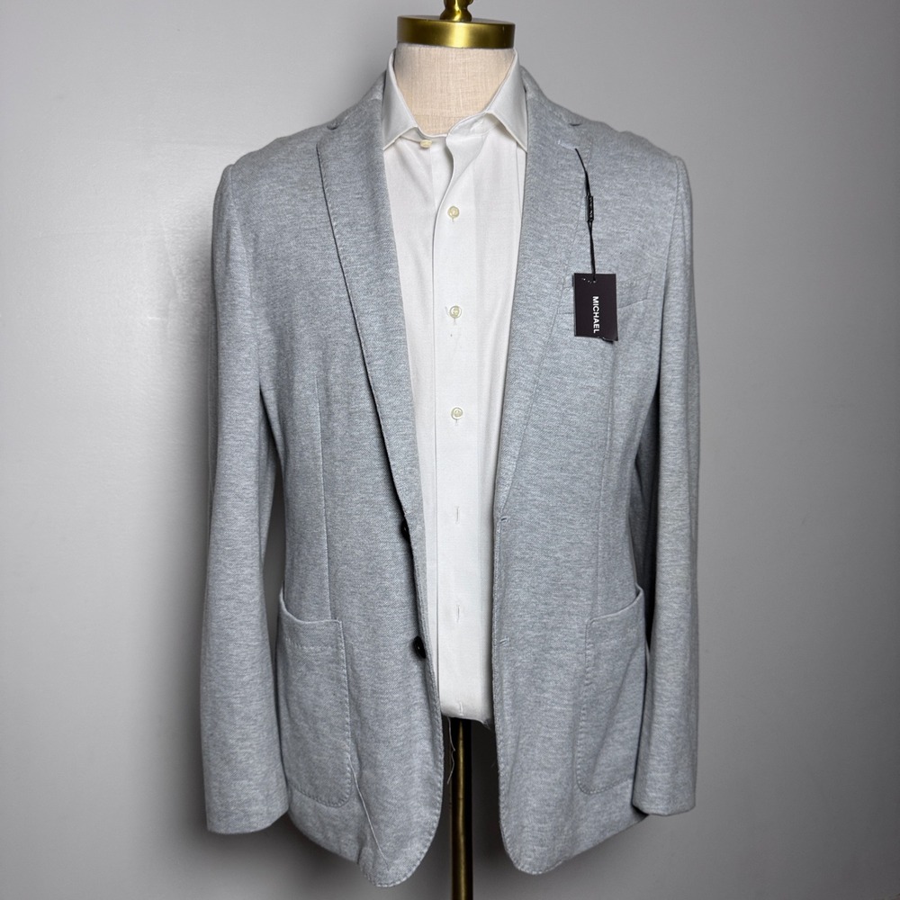 Michael Kors Blazer Mens 42R Heather Grey Solid Knit Two Button Notch Lapel